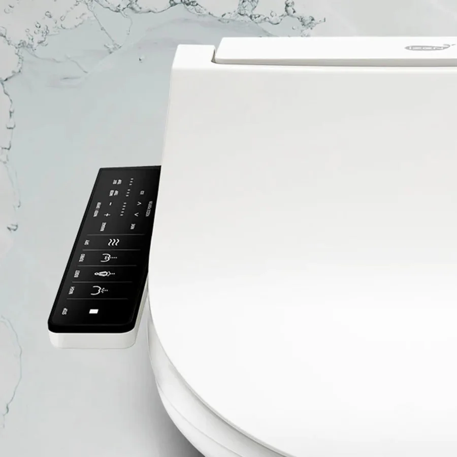 Close-up of the LuxeFresh IB9000 side controls beside the white seat
