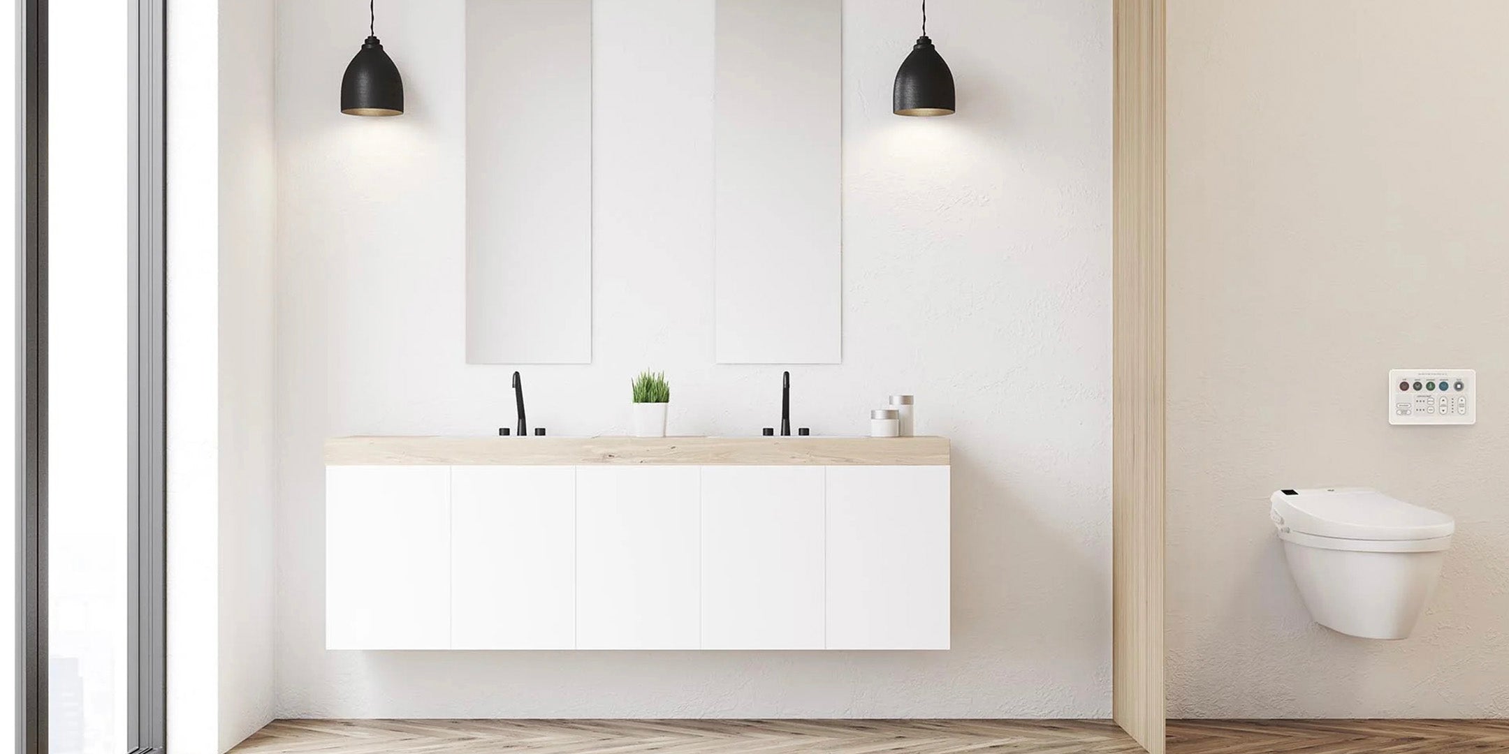 A warm, contemporary bathroom with an IZEN bidet